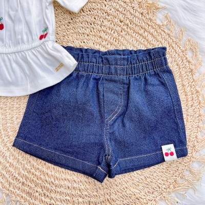 Conj. Batinha Cerejas e Short em Sarja - Off White e Jeans